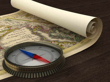 Old Map and Compass on the table
