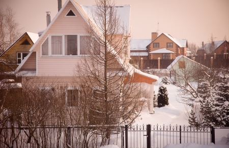 Country house  dacha  in winter dawn  Moscow region  Russia の写真素材