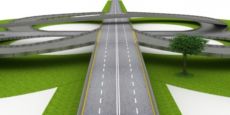 Crossroads and Highways isolated on whiteの写真素材
