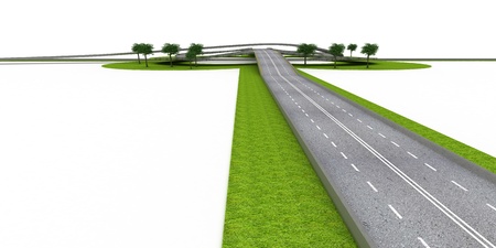 Crossroads and Highways isolated on whiteの写真素材