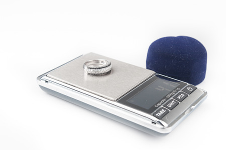 Digital scales isolated on white backgroundの写真素材