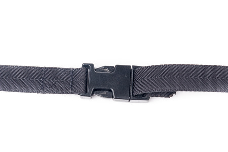 black plastic buckle on strap - isolated on white background