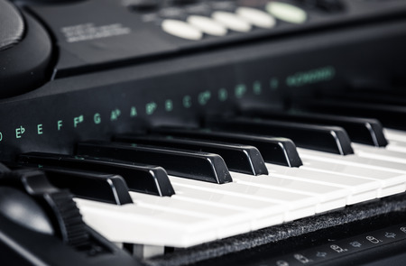 Modern Black Digital piano. Close up view