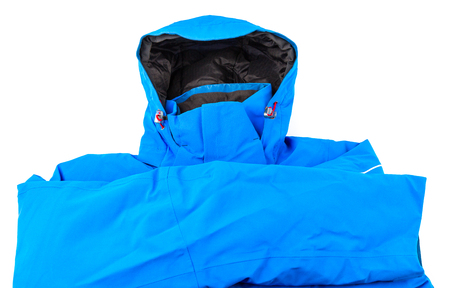 Top part of blue winter sport jacket with hood