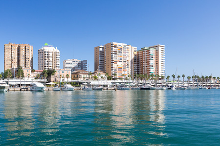 MALAGA, SPAIN - SEPTEMBER 4 2014: Enbankment in marina at summerのeditorial素材