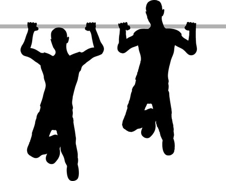 two people on the horizontal bar. vector silhouette