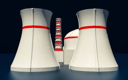 3D Illustration of Nuclear power station on dark backgroundの写真素材