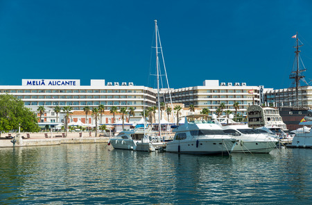 Alicante, Spain - SEPTEMBER 2015: Moored Yachts and boats in Alicante Marinaのeditorial素材