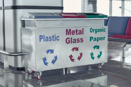 Metal bins for separate waste collectionの写真素材