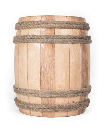 Small Wooden barrel isolated on white backgroundの写真素材