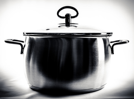 Metal stock pot with glass lid. Cookwareの写真素材