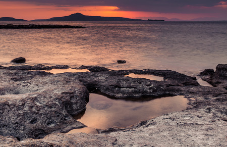 Coast of Greece at sunsetの写真素材