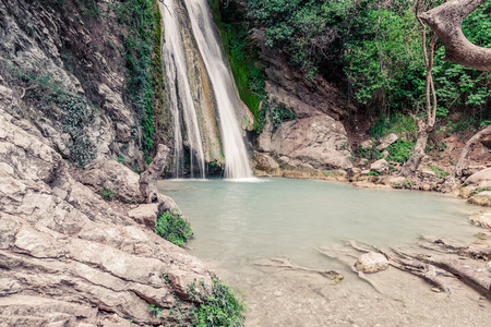 Neda Waterfalls among the rocks and forest, Greeceの写真素材