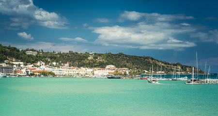 Zakynthos, Greece - SEPTEMBER 2016: Boats and enbankment in the harbourのeditorial素材