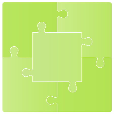 Color Puzzle set of five pieces in green Vector illustration.のイラスト素材