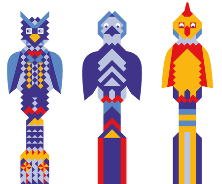 Mosaic style colorful birds illustrationのイラスト素材