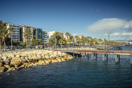 Limassol, Cyprus - DECEMBER 2016: Promenade along the coastlineのeditorial素材