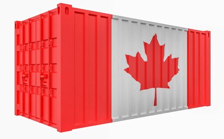 3D Illustration of Cargo Container with Canada Flagの写真素材