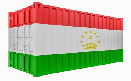 3D Illustration of Cargo Container with Tajikistan Flagの写真素材