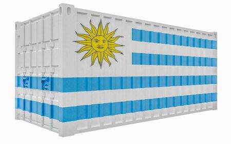 3D Illustration of Cargo Container with Uruguay Flag