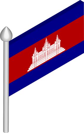Vector Isometric Illustration of Flagpole with Cambodia Flagのイラスト素材