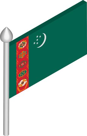 Vector Isometric Illustration of Flagpole with Turkmenistan Flagのイラスト素材