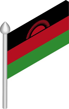 Vector Isometric Illustration of Flagpole with Malawi Flagのイラスト素材