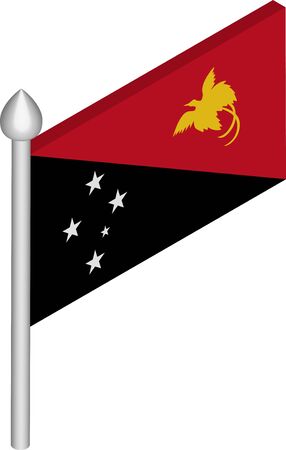 Vector Isometric Illustration of Flagpole with Papua New Guinea Flagのイラスト素材
