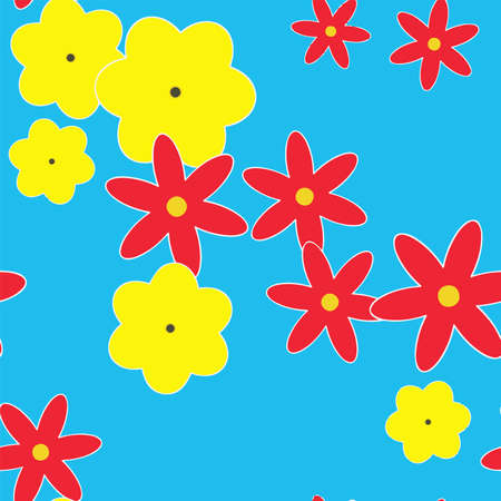 Cartoon Flowers Seamless Vector Pattern - Repeating ornament for textile, wraping paper, fashion etc.のイラスト素材