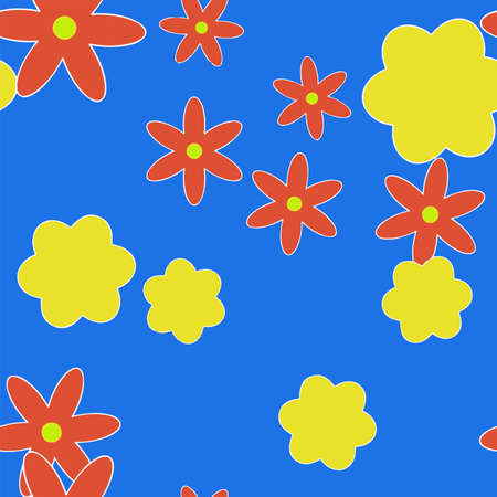 Cartoon Flowers Seamless Vector Pattern - Repeating ornament for textile, wraping paper, fashion...