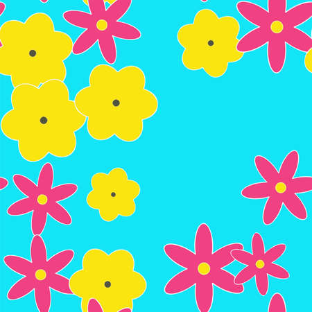 Cartoon Flowers Seamless Vector Pattern - Repeating ornament for textile, wraping paper, fashion etc.のイラスト素材