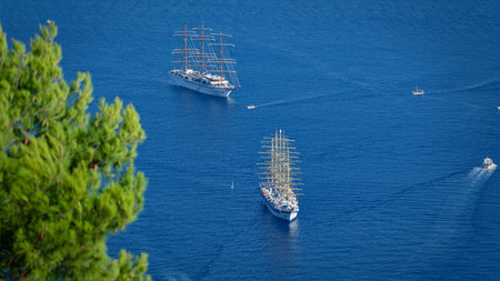 Sailboats and yachts in the seaの写真素材