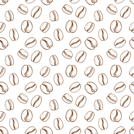 Seamless pattern with coffee grain in sketch style. Scattered coffee corn. Stylish seamless background for design of printed materials. Backdrop modern. Ornate ornament hand work.のイラスト素材
