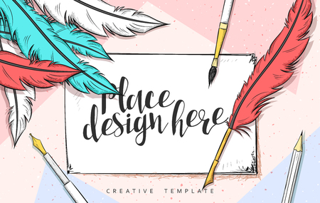 Template design concept sketch illustration for marketing. Concept mockup for Web banner and promotional. Design modern template for printing postcard, poster and presentation. Conceptual background.のイラスト素材