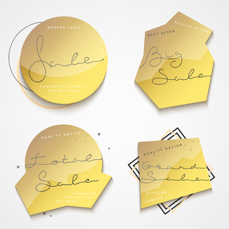 Set of 4 gold label with black text sales for the store.のイラスト素材