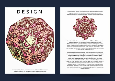 Magazine with beige mandala . Realistic brochure burgundy mandalaのイラスト素材
