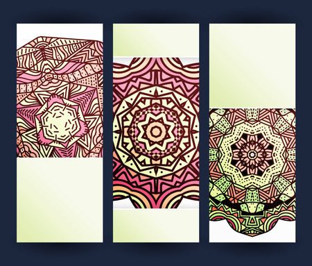 leaflet with red mandala . Realistic brochure burgundy mandalaのイラスト素材