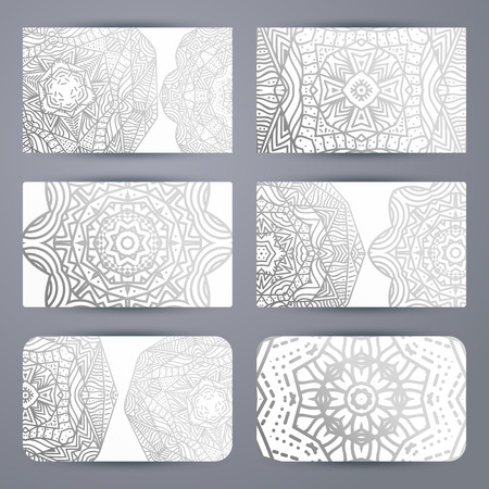 Mandala. Business card with ornament handmade in retro colorsのイラスト素材