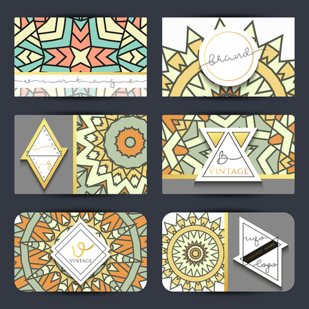 Innovative Vintage mandala. Stylish emblem handmade modern . Emblem in gold and white colors of the mandalaのイラスト素材