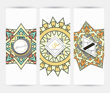 Mandala. Business card with ornament handmade in retro colorsのイラスト素材