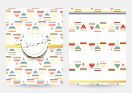 Magazine cover with geometric patterns . Magazine page template . Label template notebook . Abstract for the book coverのイラスト素材