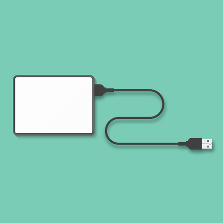 Portable hard disk isolated on a green background. Hard disk template for design. Hard disk vector.のイラスト素材