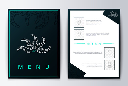 Design cover menu. Brochure culinary menu. Menu design. Menu background for restaurant or coffee. Restaurant menu, template design. Food flyer brochure. Sea restaurant menu design.のイラスト素材