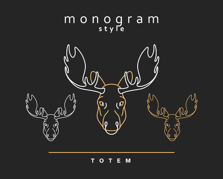Monogram elk. Totem moose. A set of monogrammed moose. Sketch of moose, elk. Wild animals. Emblem  Christmas deer. Forest animals. Elk horns. The head of a moose.のイラスト素材