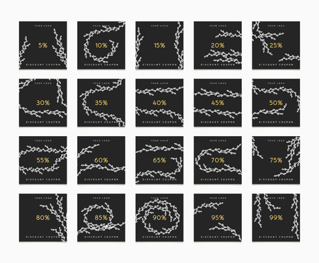 Discount of 5 to 99 percent. Set of discount cards . Discounts price tag. Sale discount. Black Friday. Cards discount. Discount monogramのイラスト素材