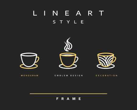 Icon cups . Emblem line art design. Elegant brochure for restaurant and coffee. Design menuのイラスト素材