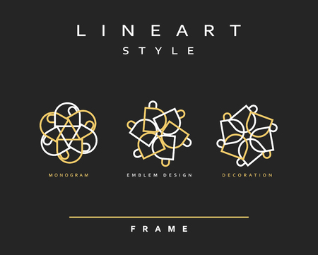 Set of elegant line art design. Monogram design element. Line art pattern for use in the design . Monogram decor . Emblem design.のイラスト素材