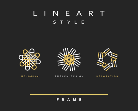 Set of elegant line art design. Monogram design element. Line art pattern for use in the design . Monogram decor . Emblem design.のイラスト素材