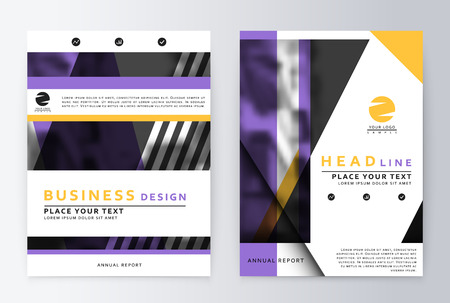 Layout design template, annual report brochure. Business flyer design template background yellow lilacのイラスト素材