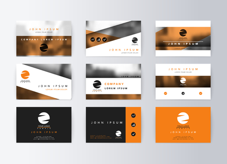 Set of business cards, orange background. Template information card. Concept corporate layout paper. Modern set card businessのイラスト素材